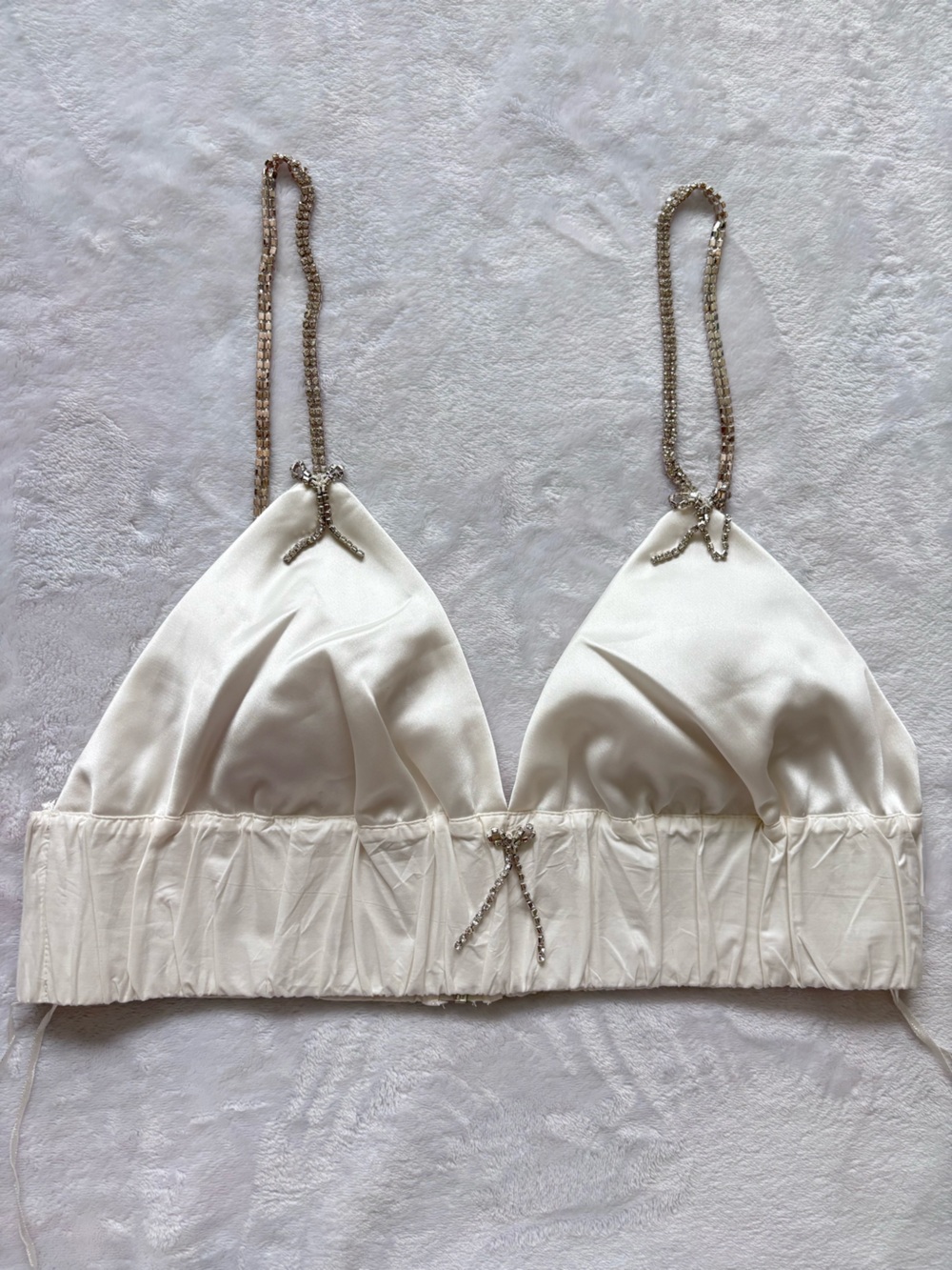 ZARA Ivory Satin Rhinestone Spaghetti Strap Bralette Top--NEW--L